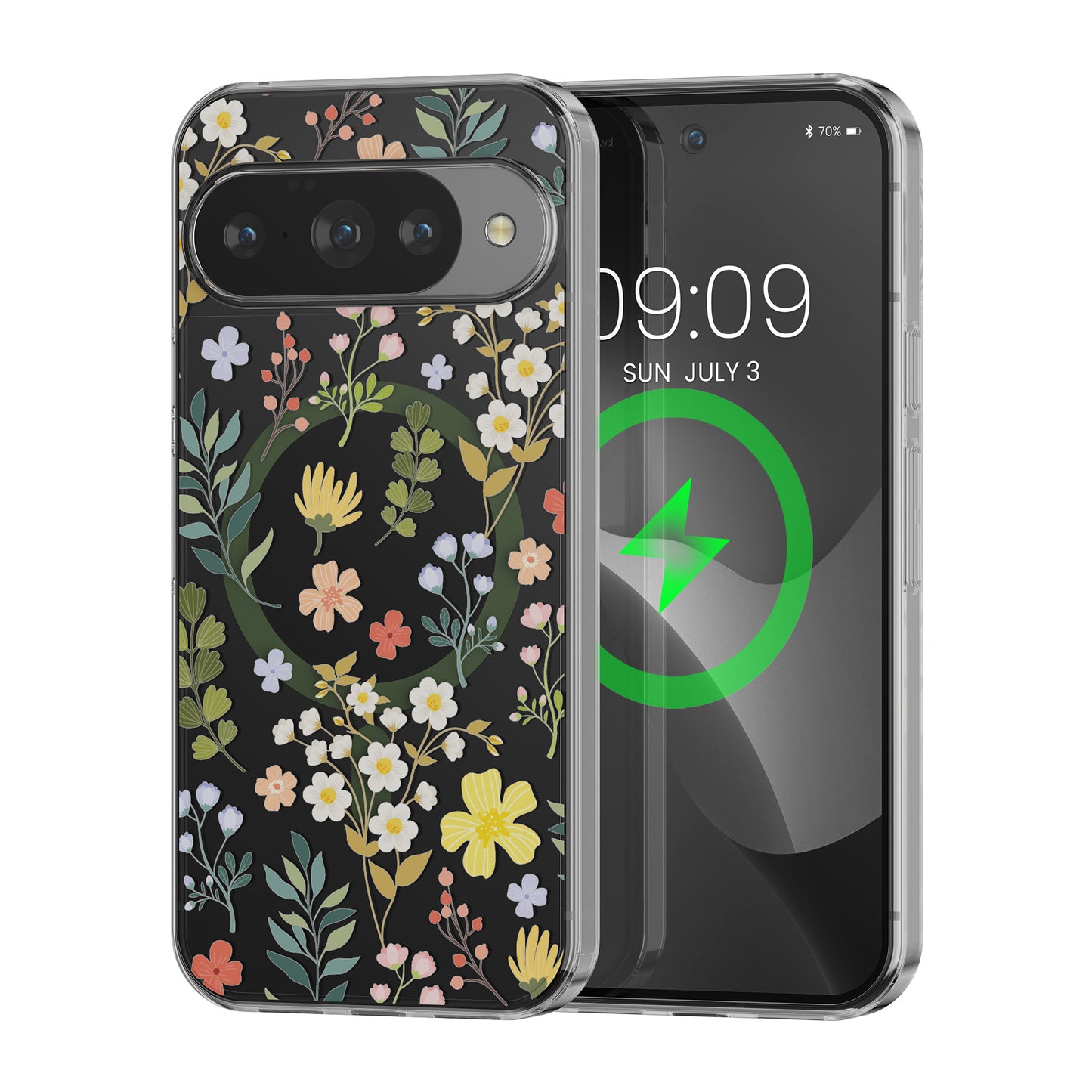 kwmobile kristallklares Hardcase kompatibel mit Google Pixel 10 / Pixel 10 Pro Hülle - kompatibel mit MagSafe - Acryl-Hülle mit TPU Case - Zauberhafte Blumen Gelb  [dsg01]