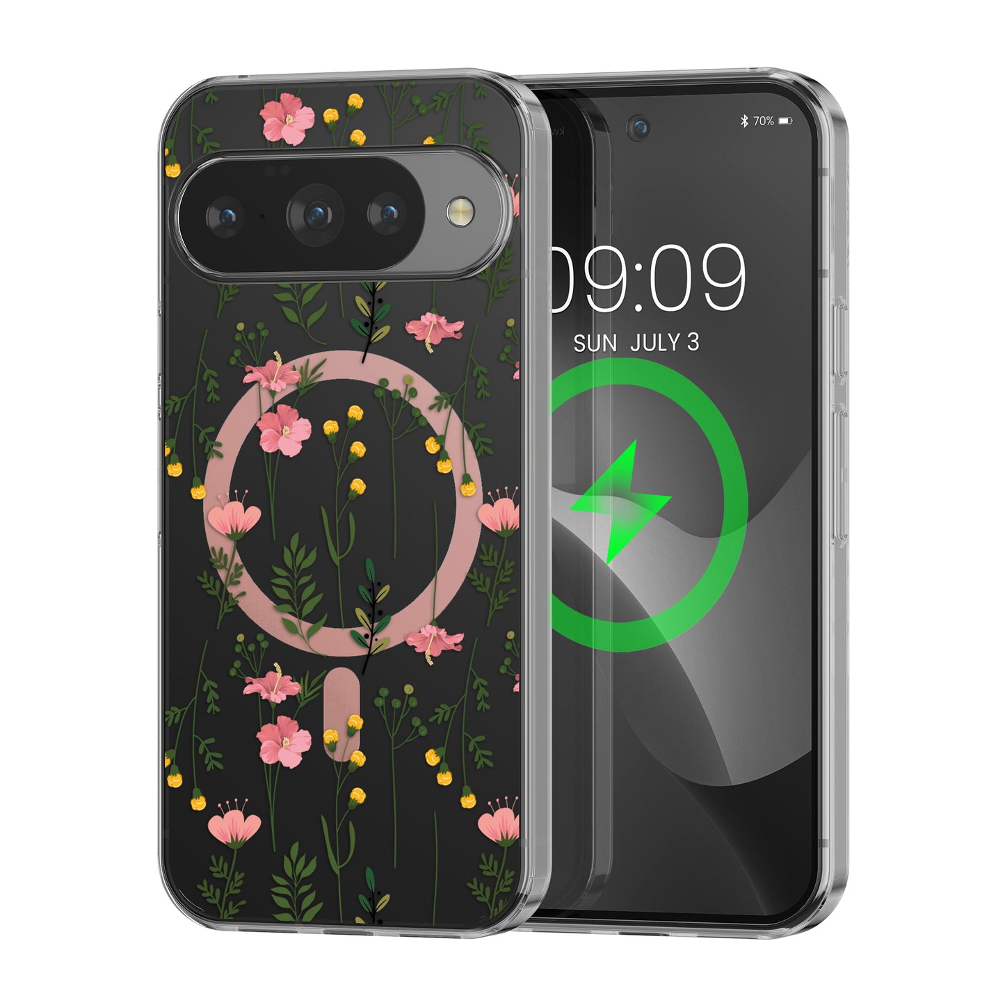 kwmobile kristallklares Hardcase kompatibel mit Google Pixel 10 / Pixel 10 Pro Hülle - kompatibel mit MagSafe - Acryl-Hülle mit TPU Case - Zarte Wildblumen Rosa  [dsg02]