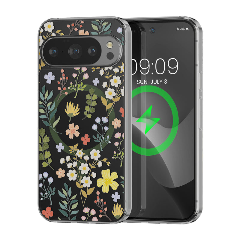 kwmobile kristallklares Hardcase kompatibel mit Google Pixel 10 Pro XL Hülle - kompatibel mit MagSafe - Acryl-Hülle mit TPU Case - Zauberhafte Blumen Gelb  [dsg01]