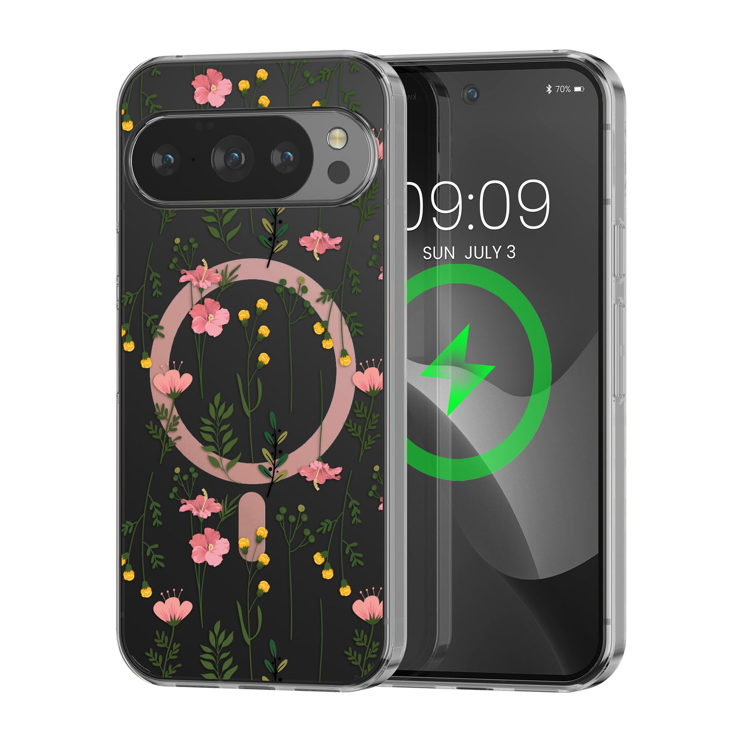 kwmobile kristallklares Hardcase kompatibel mit Google Pixel 10 Pro XL Hülle - kompatibel mit MagSafe - Acryl-Hülle mit TPU Case - Zarte Wildblumen Rosa  [dsg02]