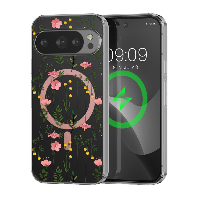 kwmobile kristallklares Hardcase kompatibel mit Google Pixel 10 Pro XL Hülle - kompatibel mit MagSafe - Acryl-Hülle mit TPU Case - Zarte Wildblumen Rosa  [dsg02]