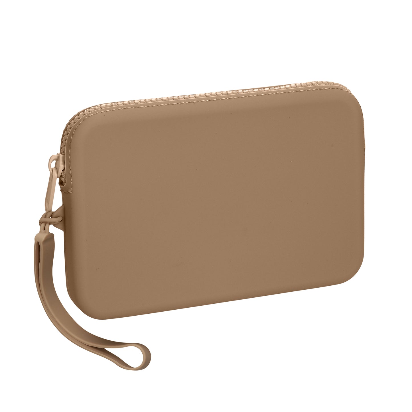 kwmobile Handytasche aus weichem Silikon - Handy Tasche 18 x 12 x 2,5 cm - Handy Hülle mit Reißverschluss Macchiato - Kosmetiktasche Schutzhülle Macchiato  