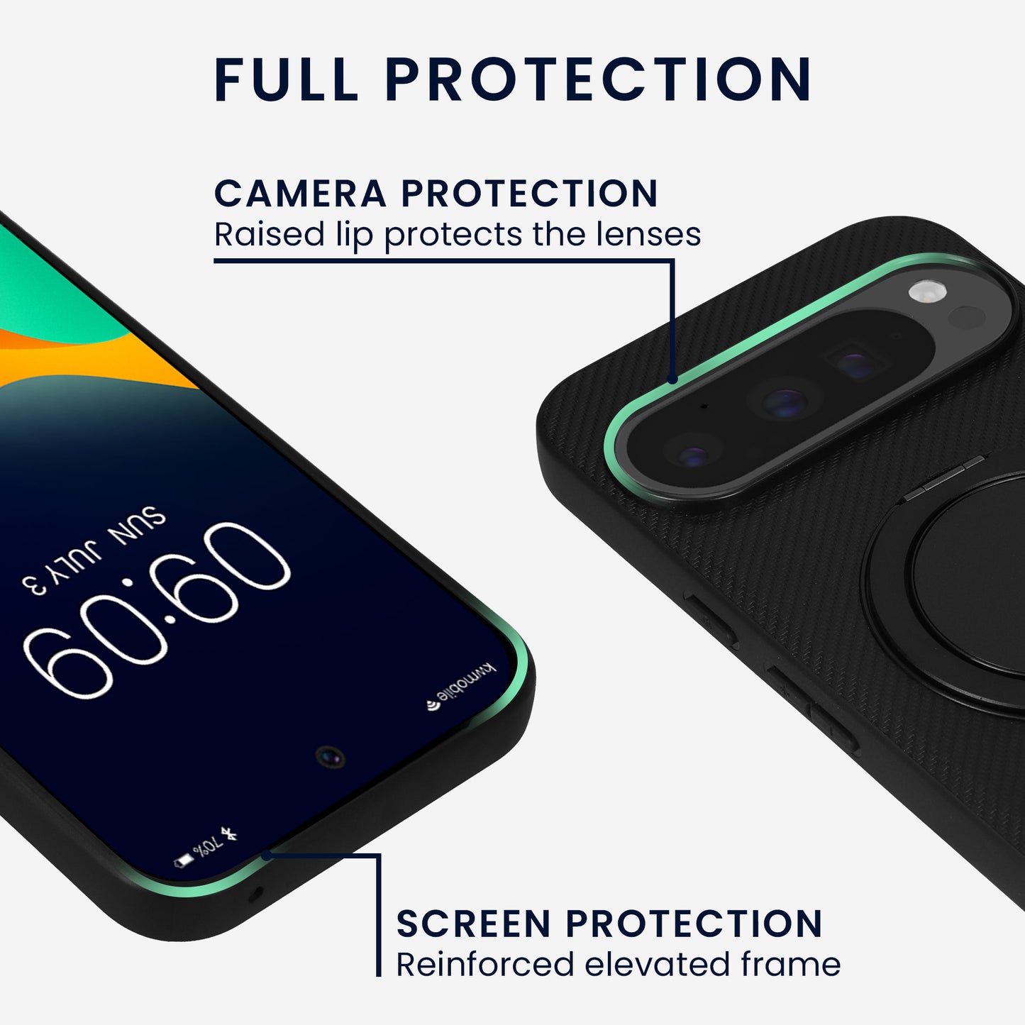 kwmobile Case for Google Pixel 10 Pro XL Phone Case Compatible with MagSafe Cover with Ring Stand Faux Leather Carbon Look