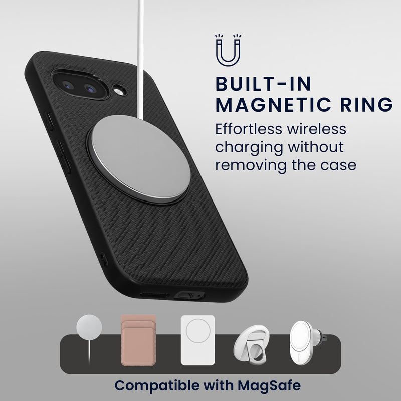 kwmobile Case for Google Pixel 9a - Compatible with MagSafe - Cover with Ring Stand - Carbon Look