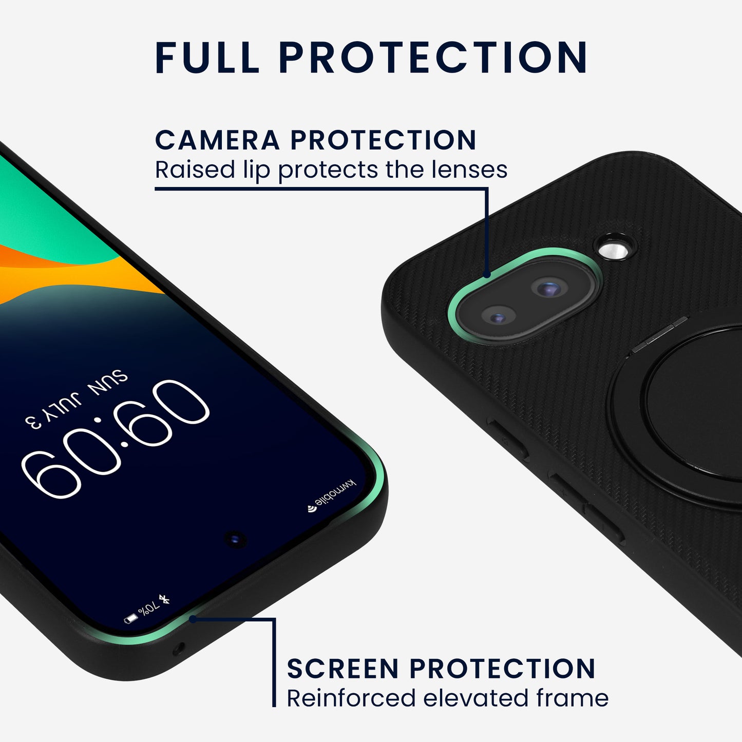 kwmobile Case for Google Pixel 9a - Compatible with MagSafe - Cover with Ring Stand - Carbon Look