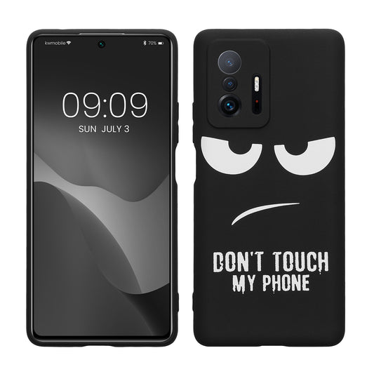 kwmobile Hülle kompatibel mit Xiaomi 11T / 11T Pro - Handyhülle Silikon Case - Don't touch my Phone Weiß Schwarz Weiß  [dsg01]