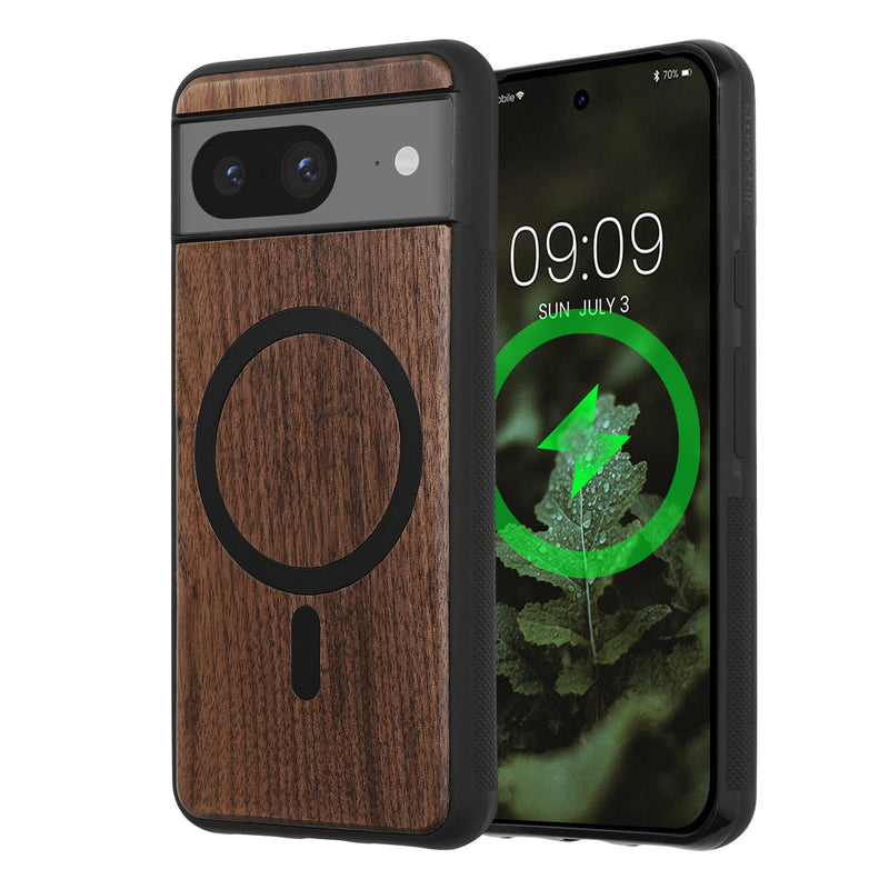 kwmobile Hülle für Google Pixel 8 Handyhülle - Cover aus Holz und TPU - Kompatibel mit MagSafe - Case in Dunkelbraun Holz Dunkelbraun  [dsg01]