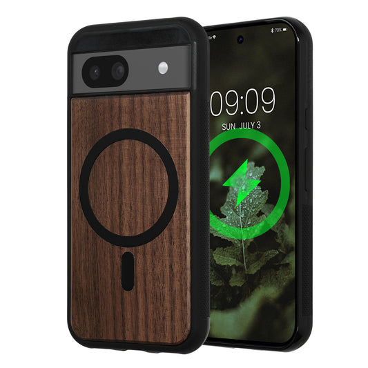 kwmobile Hülle für Google Pixel 8a Handyhülle - Cover aus Holz und TPU - Kompatibel mit MagSafe - Case in Dunkelbraun Holz Dunkelbraun  [dsg01]