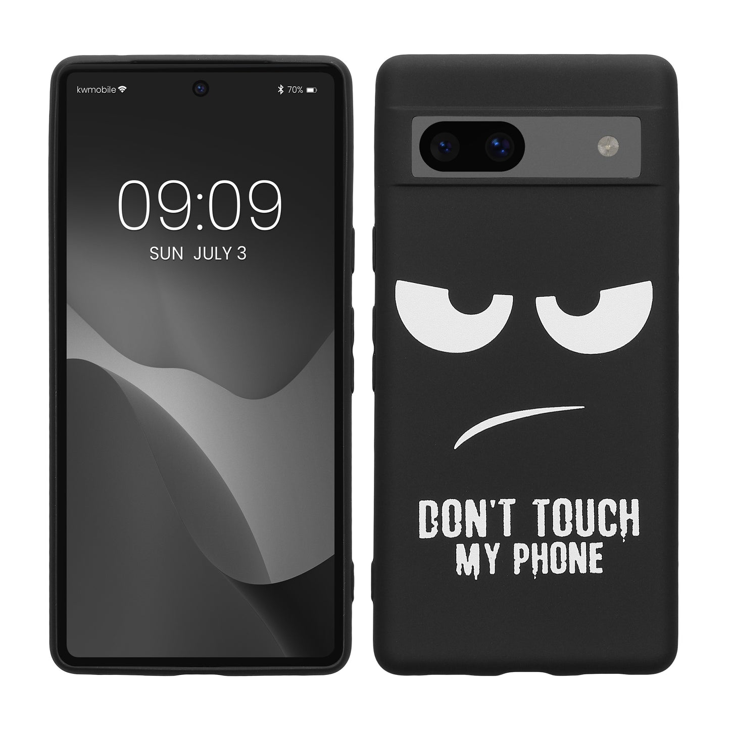 kwmobile Hülle kompatibel mit Google Pixel 7a - Handyhülle Silikon Case - Don't touch my Phone Weiß Schwarz Weiß  [dsg01]