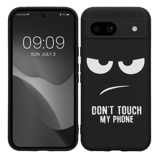 kwmobile Hülle kompatibel mit Google Pixel 8a - Handyhülle Silikon Case - Don't touch my Phone Weiß Schwarz Weiß  [dsg01]