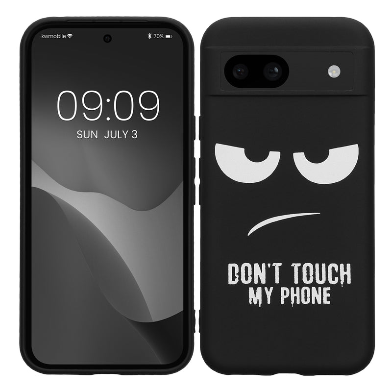 kwmobile Hülle kompatibel mit Google Pixel 8a - Handyhülle Silikon Case - Don't touch my Phone Weiß Schwarz Weiß  [dsg01]