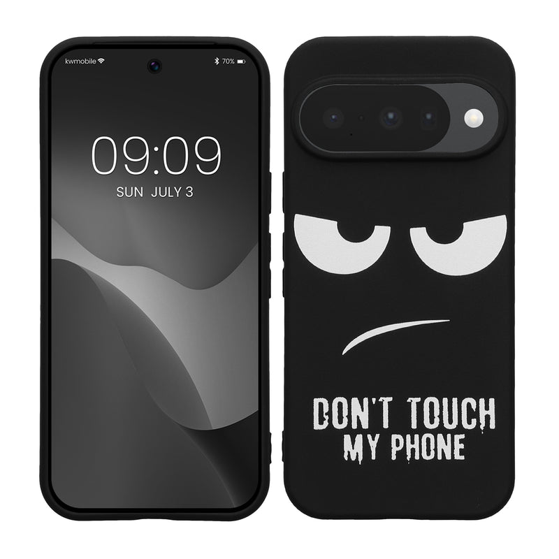 kwmobile Hülle kompatibel mit Google Pixel 10 - Handyhülle Silikon Case - Don't touch my Phone Weiß Schwarz Weiß  [dsg01]