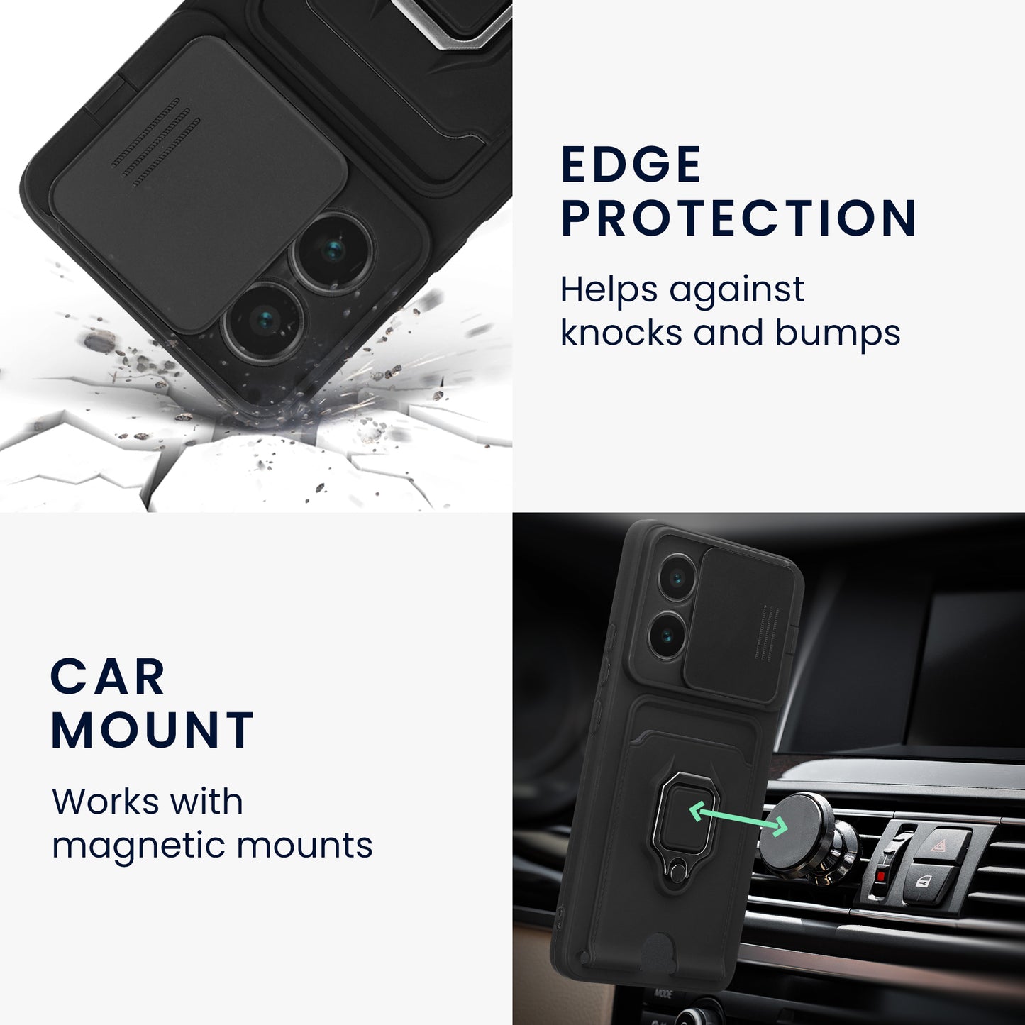 Phone case with camera protection and card slot