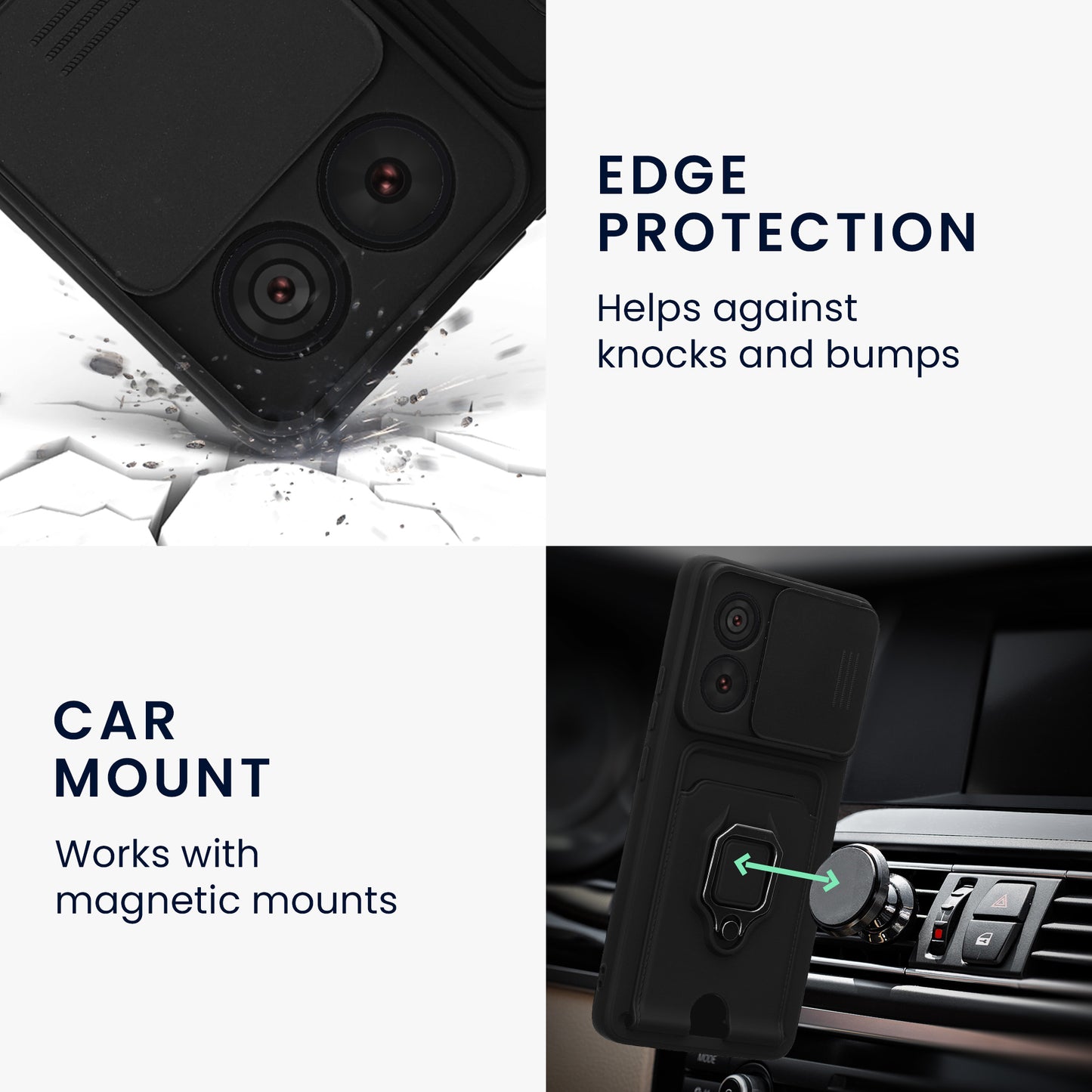 Phone case with camera protection and card slot