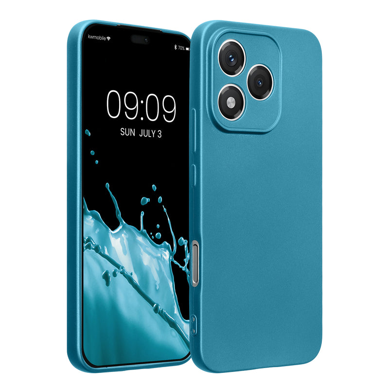 kwmobile Handyhülle kompatibel mit HONOR 400 Lite Hülle - weiche Silikon Case metallisch schimmernd in Metallic Karibikblau Metallic Karibikblau  