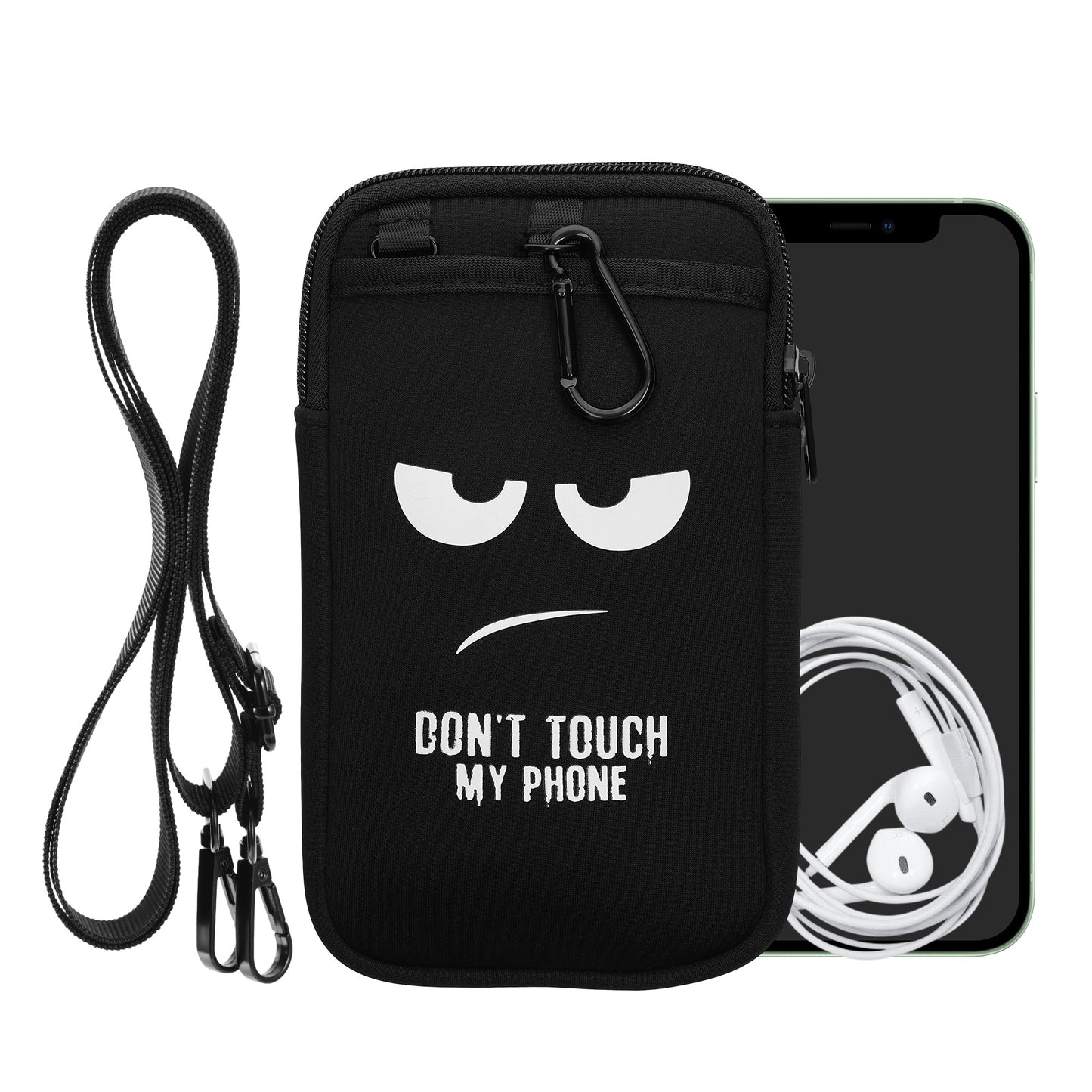 kwmobile Crossbody Phone Bag for 7" Cell Phone Case Shoulder Bag for Mobile Phone Cell Phone Protection with Pockets Don't touch my Phone