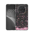 kwmobile Case Compatible with Xiaomi Redmi Note 15 Pro 5G - Silicone Cover Transparent Cherry Blossom Leaves Dark Brown Transparent