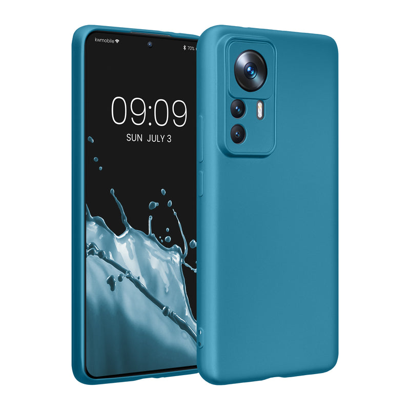 kwmobile Handyhülle kompatibel mit Xiaomi 12T Pro Hülle - weiche Silikon Case metallisch schimmernd in Metallic Karibikblau Metallic Karibikblau  