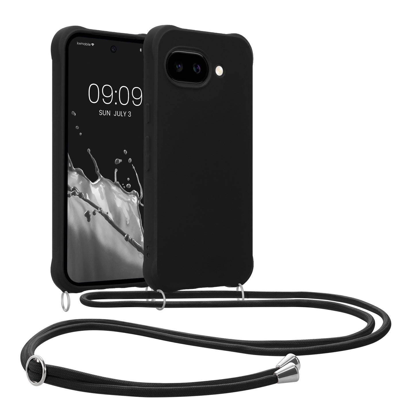 kwmobile Necklace Case kompatibel mit Google Pixel 10a Hülle - Cover mit Kordel zum Umhängen - Silikon Schutzhülle Schwarz Schwarz  