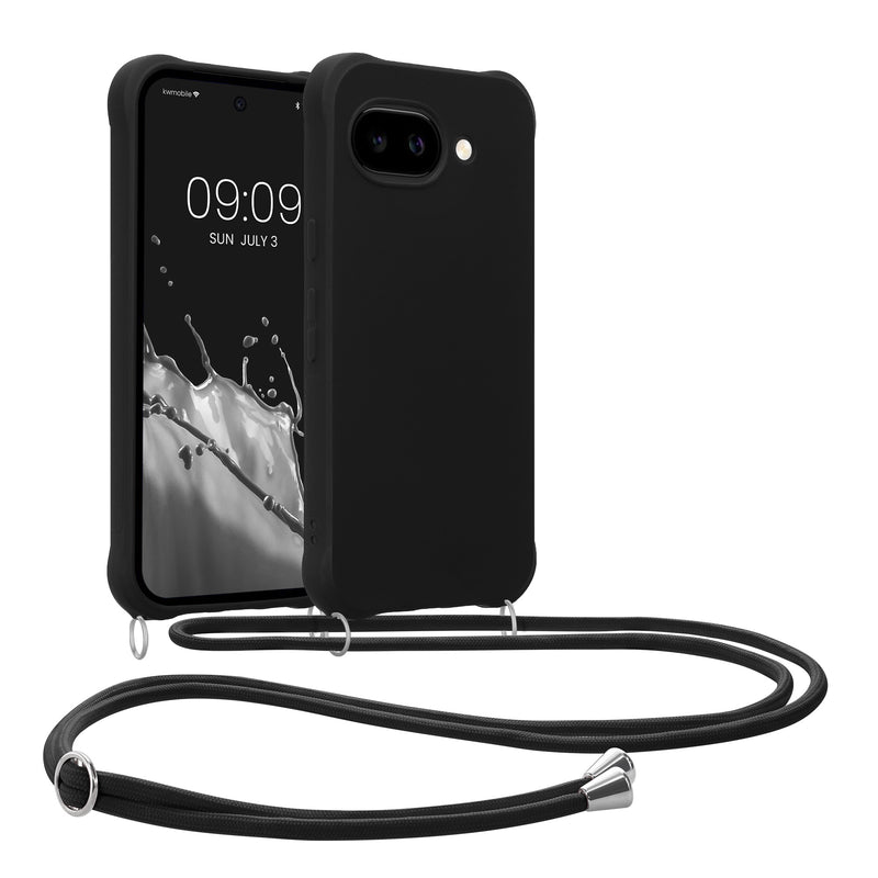 kwmobile Necklace Case kompatibel mit Google Pixel 10a Hülle - Cover mit Kordel zum Umhängen - Silikon Schutzhülle Schwarz Schwarz  