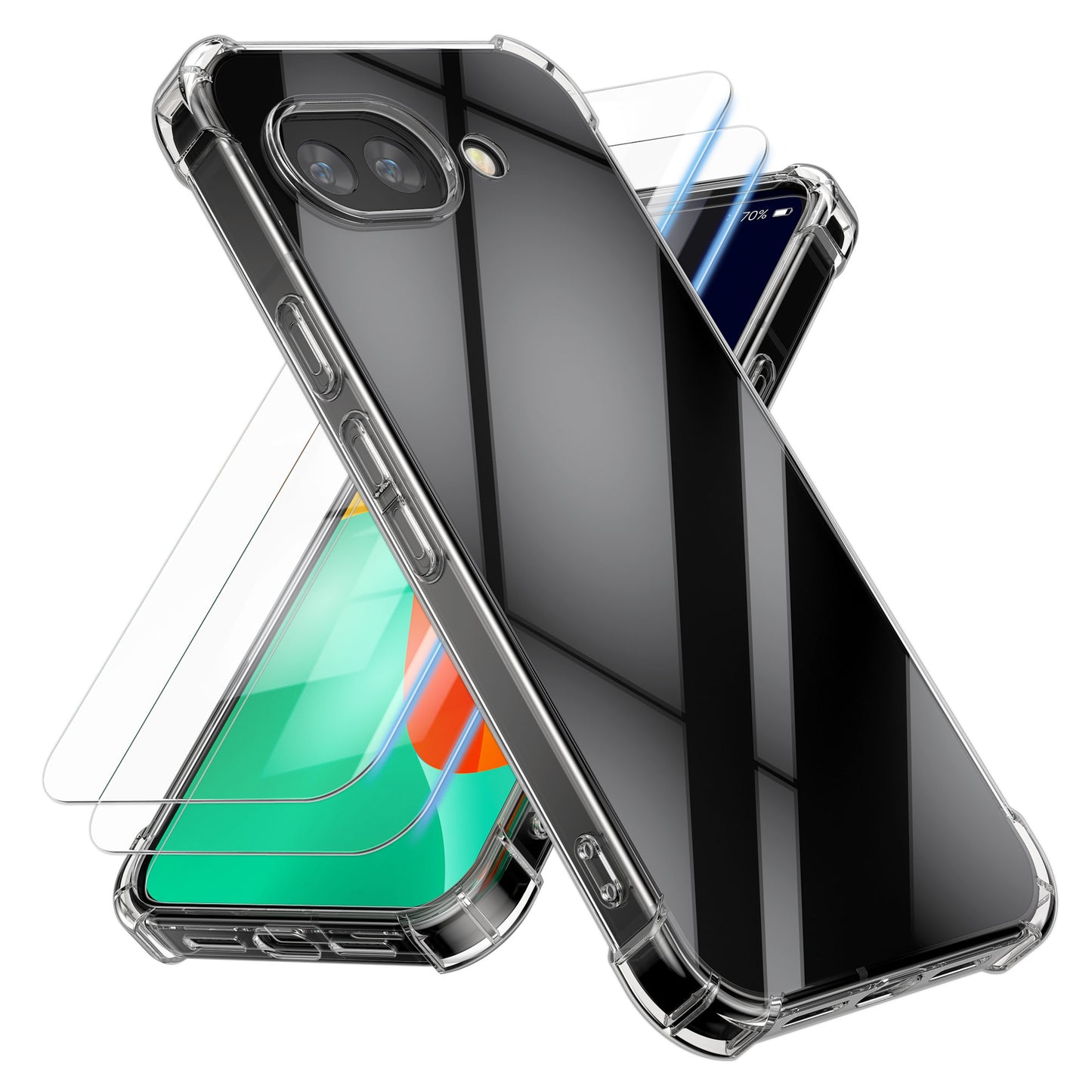 kwmobile Case Compatible with Google Pixel 10a - Phone Cover with 2x Glass Screen Protector