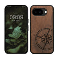 kwmobile Hülle kompatibel mit Google Pixel 10a Hülle - Holz Case - Handy Cover - TPU Handyhülle in Dunkelbraun Kompass Vintage Dunkelbraun  [dsg01]