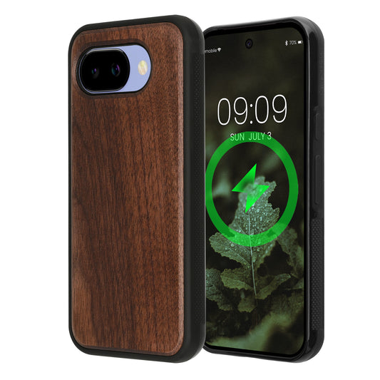 kwmobile Echtholz Schutzhülle kompatibel mit Google Pixel 10a Hülle - Cover aus Holz und TPU - Kompatibel mit MagSafe - Case in Dunkelbraun Walnussholz Dunkelbraun  [dsg01]