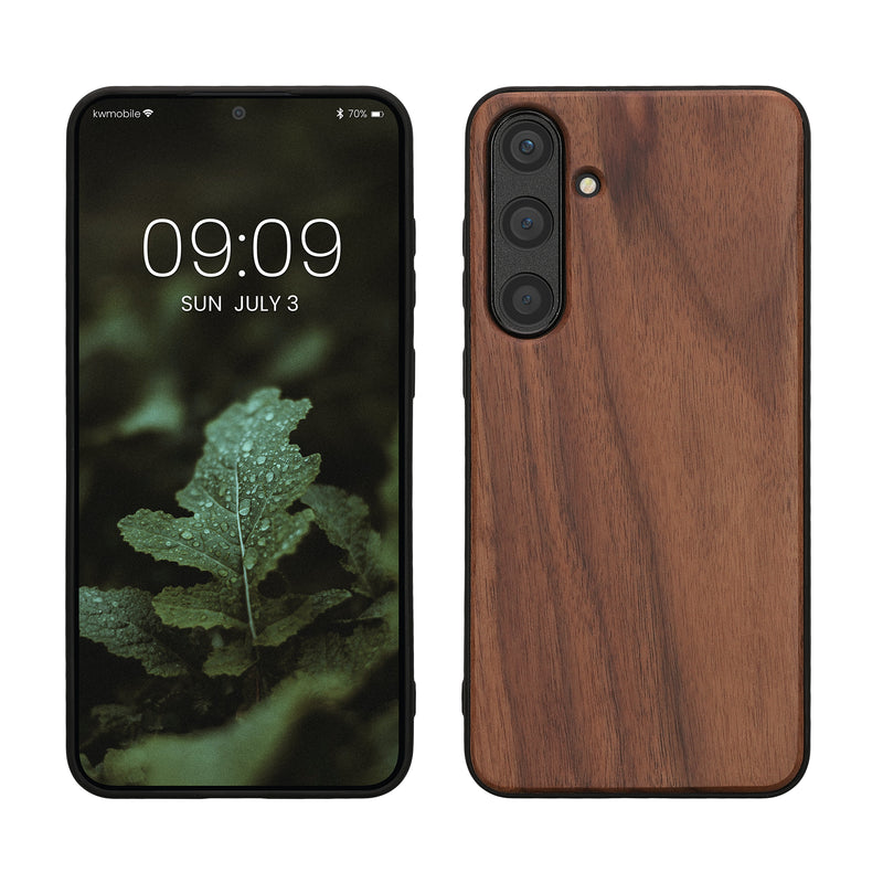 kwmobile Hülle kompatibel mit Samsung Galaxy S24 Plus Hülle - Holz Case - stoßfestes Handy Cover - TPU Handyhülle in Dunkelbraun Dunkelbraun  