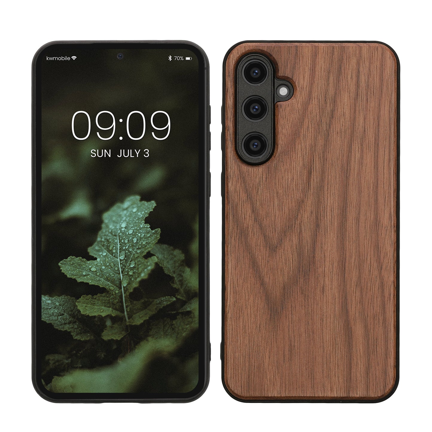 kwmobile Hülle kompatibel mit Samsung Galaxy S23 FE Hülle - Holz Case - stoßfestes Handy Cover - TPU Handyhülle in Dunkelbraun Dunkelbraun  