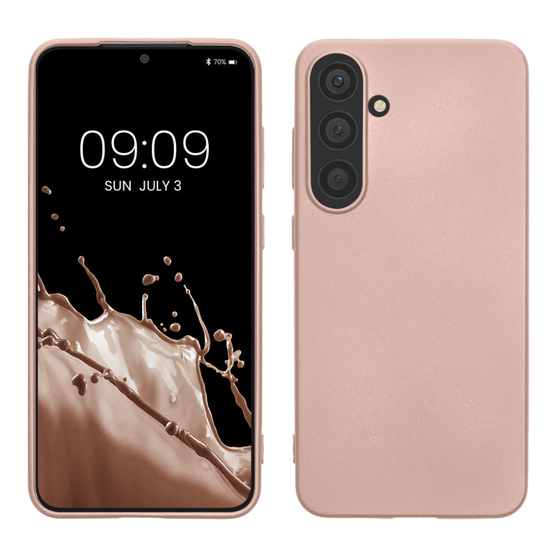 kwmobile Case kompatibel mit Samsung Galaxy S24 Hülle - Schutzhülle aus Silikon metallisch schimmernd - Handyhülle Metallic Rosegold Metallic Rosegold  