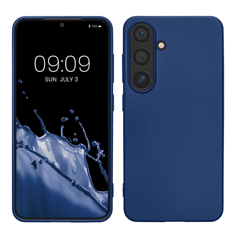 kwmobile Case kompatibel mit Samsung Galaxy S24 Hülle - Schutzhülle aus Silikon metallisch schimmernd - Handyhülle Metallic Blau Metallic Blau  