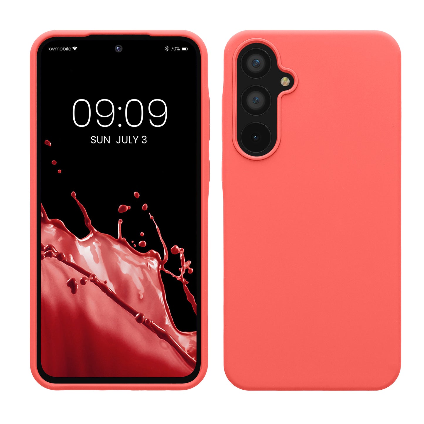 kwmobile Hülle kompatibel mit Samsung Galaxy A55 5G Hülle - Silikon Handy Case - Handyhülle weiche Oberfläche - kabelloses Laden - Neon Koralle Neon Koralle  