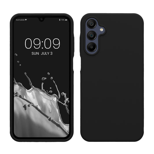 kwmobile Hülle kompatibel mit Samsung Galaxy A15 5G Hülle - Silikon Handy Case - Handyhülle weiche Oberfläche - kabelloses Laden - Schwarz Schwarz  