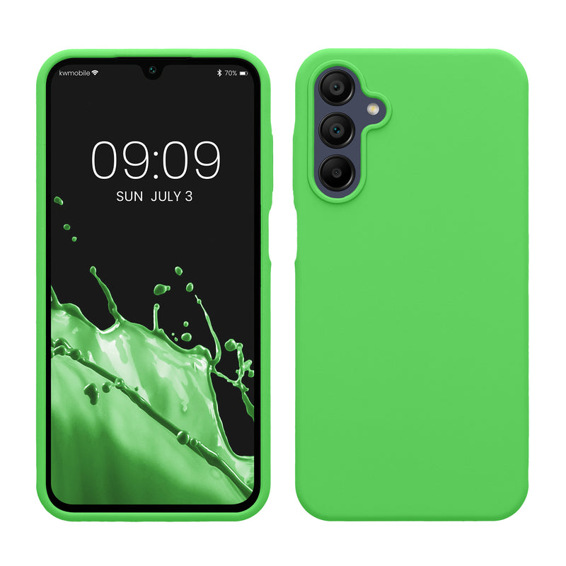 kwmobile Hülle kompatibel mit Samsung Galaxy A15 5G Hülle - Silikon Handy Case - Handyhülle weiche Oberfläche - kabelloses Laden - Limettengrün Limettengrün  
