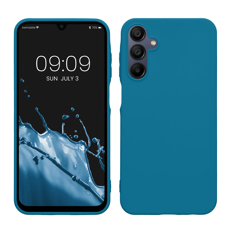 kwmobile Hülle kompatibel mit Samsung Galaxy A15 5G Hülle - weiches TPU Silikon Case - Cover geeignet für kabelloses Laden - Karibikblau Karibikblau  