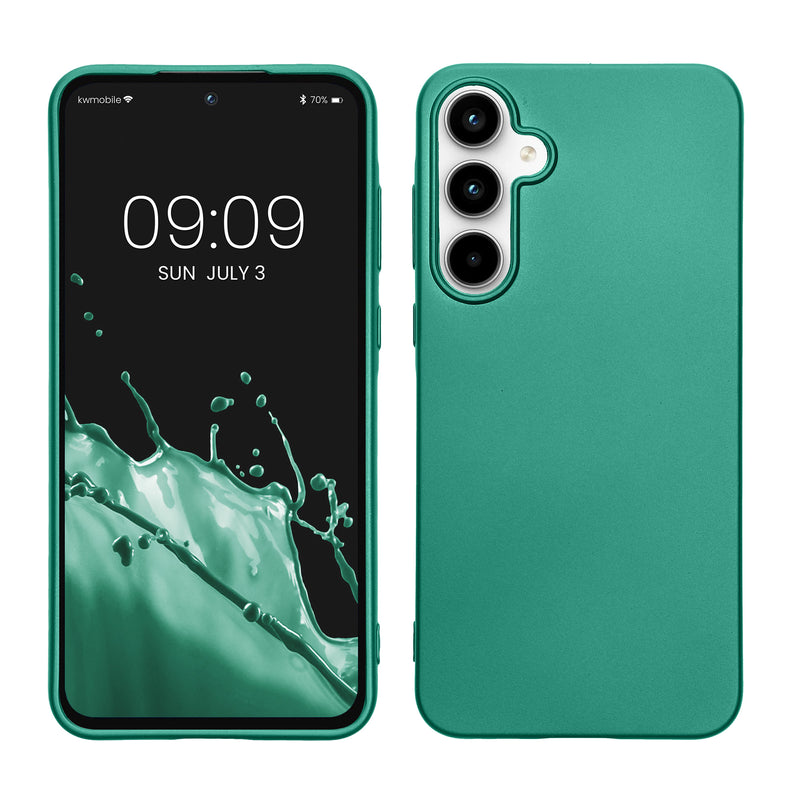kwmobile Case kompatibel mit Samsung Galaxy A55 5G Hülle - Schutzhülle aus Silikon metallisch schimmernd - Handyhülle Metallic Dunkelgrün Metallic Dunkelgrün  