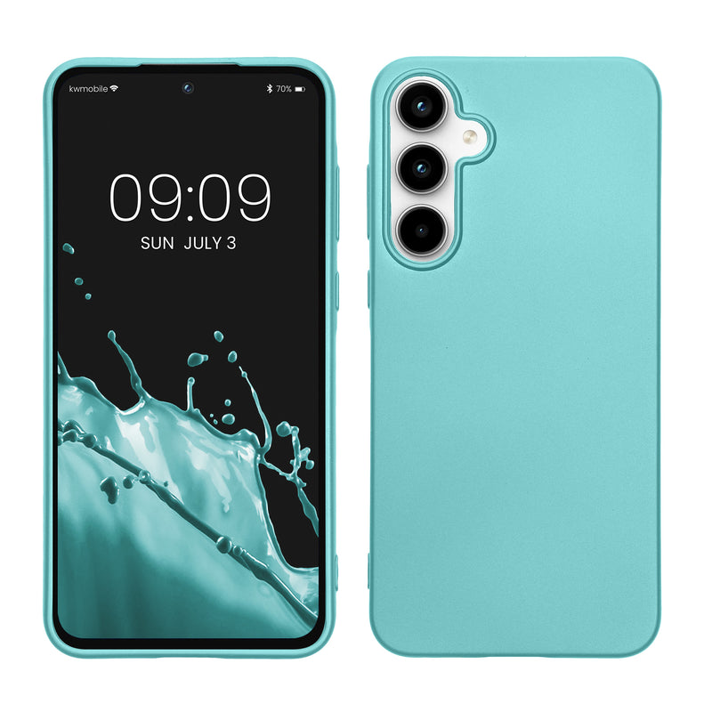 kwmobile Case kompatibel mit Samsung Galaxy A55 5G Hülle - Schutzhülle aus Silikon metallisch schimmernd - Handyhülle Metallic Mintgrün Metallic Mintgrün  