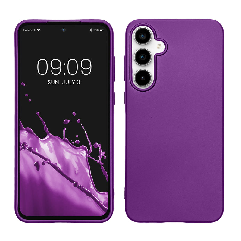 kwmobile Case kompatibel mit Samsung Galaxy A55 5G Hülle - Schutzhülle aus Silikon metallisch schimmernd - Handyhülle Metallic Violett Metallic Violett  