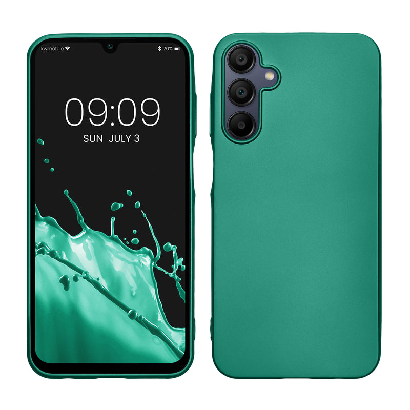 kwmobile Case kompatibel mit Samsung Galaxy A15 5G Hülle - Schutzhülle aus Silikon metallisch schimmernd - Handyhülle Metallic Dunkelgrün Metallic Dunkelgrün  