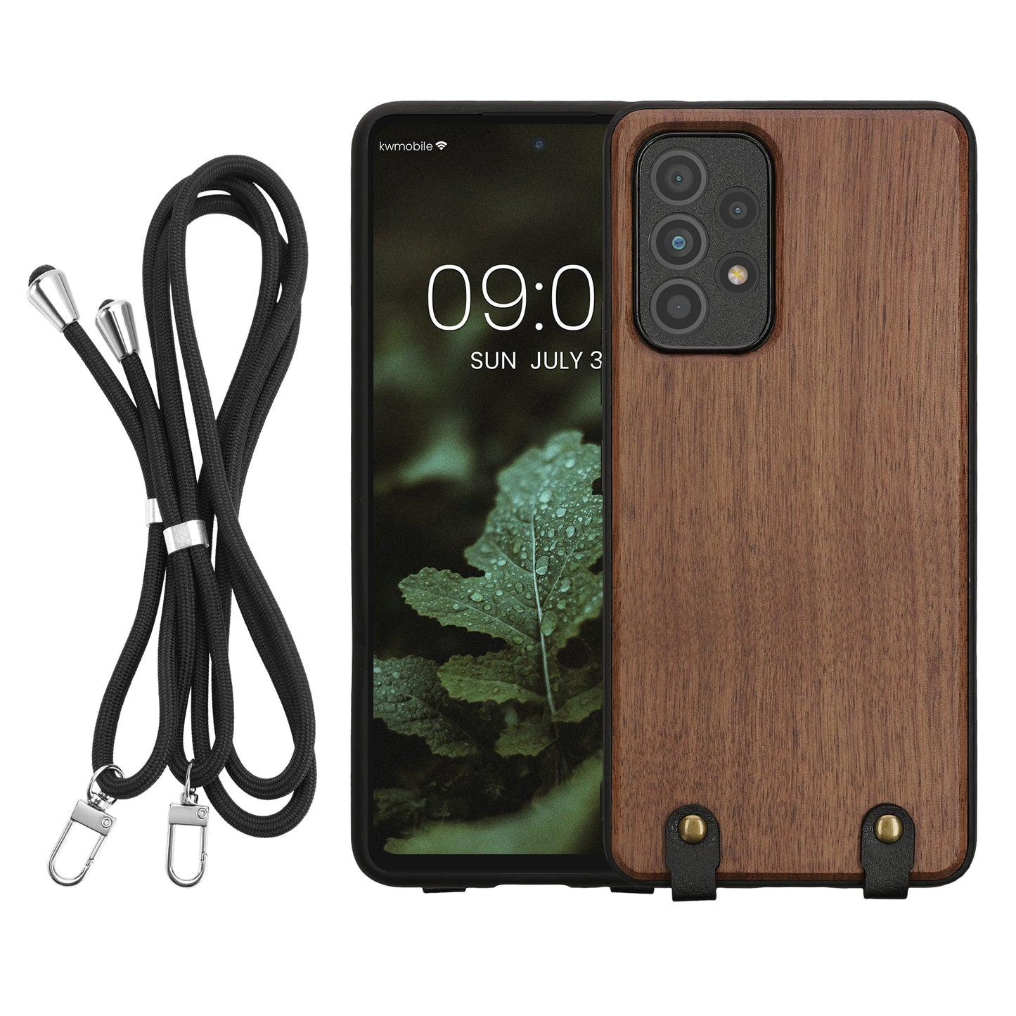 kwmobile Necklace Case kompatibel mit Samsung Galaxy A53 5G Hülle - Holz TPU Cover mit Handykette - Band Handyhülle Dunkelbraun Dunkelbraun  