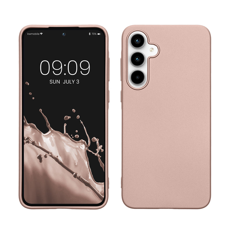 kwmobile Case kompatibel mit Samsung Galaxy A35 Hülle - Schutzhülle aus Silikon metallisch schimmernd - Handyhülle Metallic Rosegold Metallic Rosegold  