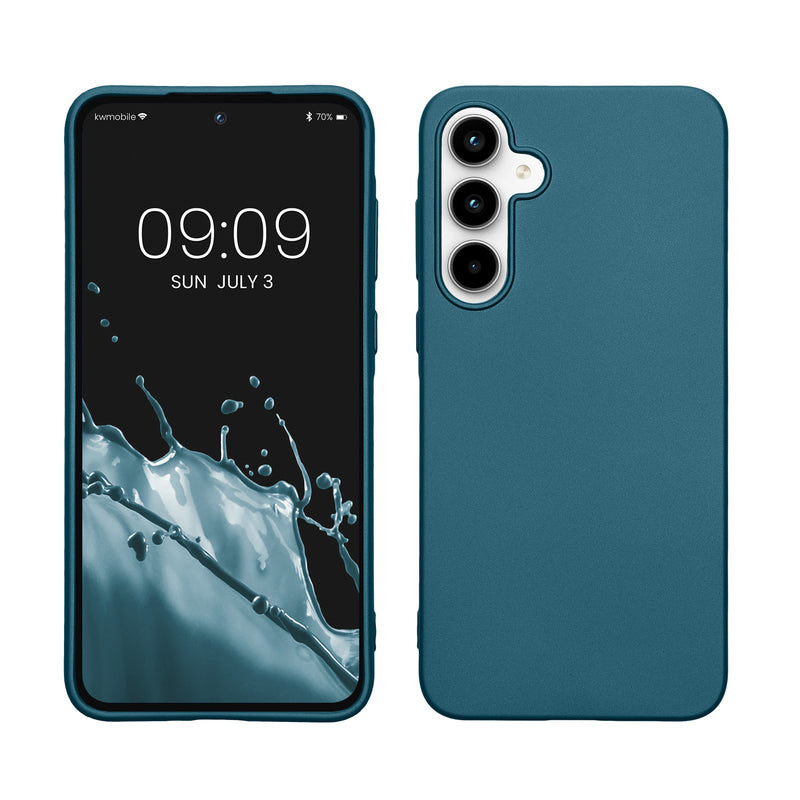 kwmobile Case kompatibel mit Samsung Galaxy A35 Hülle - Schutzhülle aus Silikon metallisch schimmernd - Handyhülle Metallic Karibikblau Metallic Karibikblau  