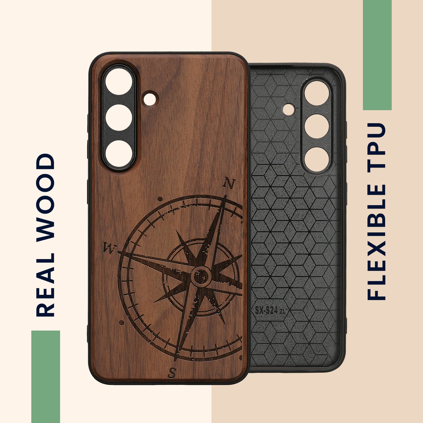 kwmobile Case Compatible with Samsung Galaxy S24 - Cover - Phone Case - TPU Phone Cover Compass Vintage