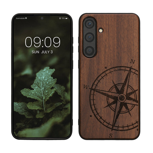 kwmobile Hülle kompatibel mit Samsung Galaxy S24 Plus Hülle - Holz Case - stoßfestes Handy Cover - TPU Handyhülle in Dunkelbraun Dunkelbraun  [dsg01]