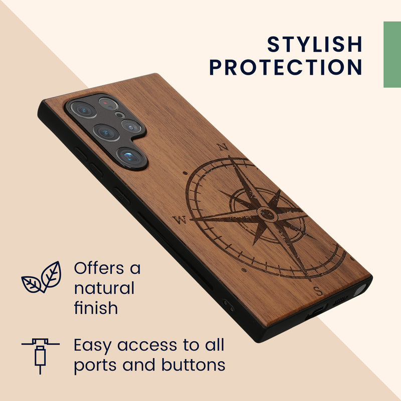 kwmobile Case Compatible with Samsung Galaxy S24 Ultra Phone Cover TPU Phone Case Compass Vintage