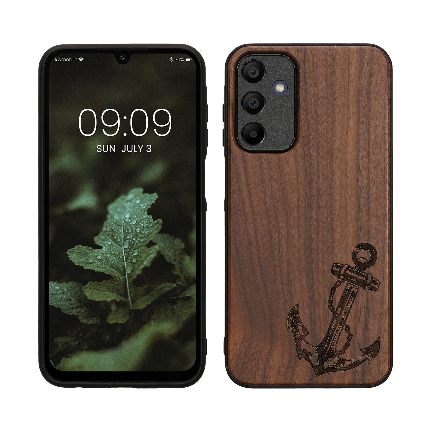 kwmobile Hülle kompatibel mit Samsung Galaxy A15 5G Hülle - Holz Case - Handy Cover - TPU Handyhülle in Dunkelbraun Anker Vintage Dunkelbraun  [dsg03]