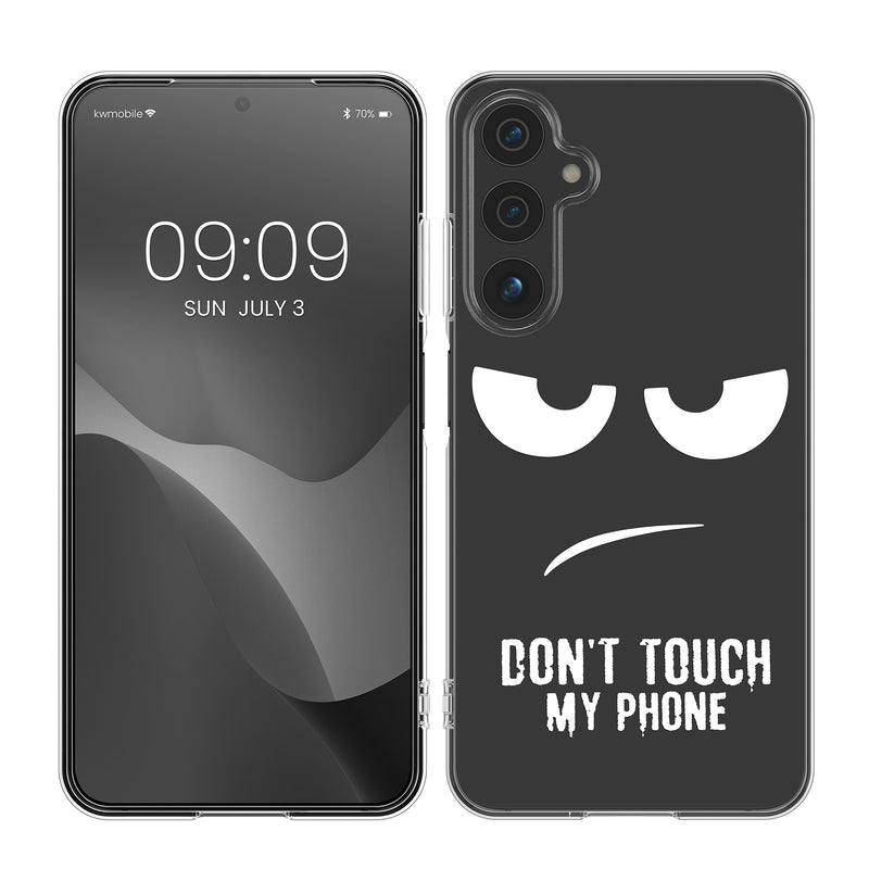 kwmobile Case kompatibel mit Samsung Galaxy A15 5G - Hülle Silikon transparent Don't touch my Phone Schwarz Transparent Schwarz  [dsg05]