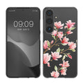 kwmobile Case kompatibel mit Samsung Galaxy S24 - Hülle Silikon transparent Magnolien Rosa Weiß Transparent Rosa  [dsg01]
