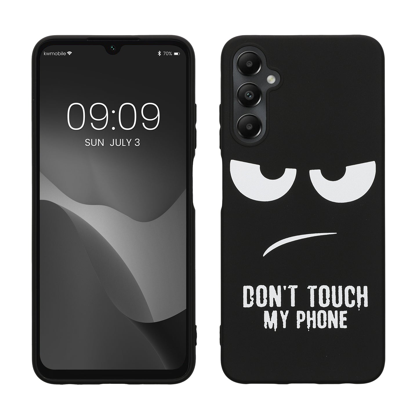 kwmobile Hülle kompatibel mit Samsung Galaxy A05s - Handyhülle Silikon Case - Don't touch my Phone Weiß Schwarz Weiß  [dsg01]