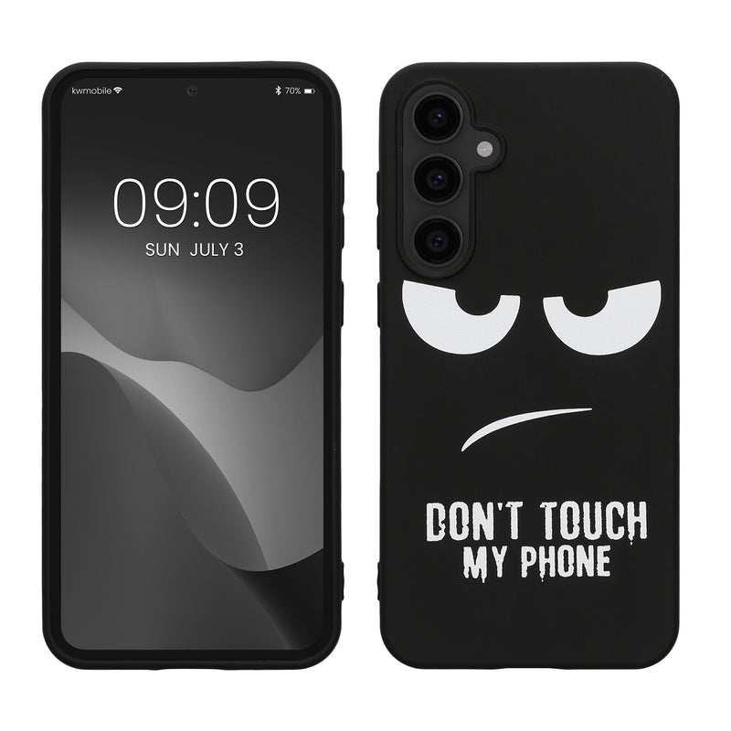 kwmobile Hülle kompatibel mit Samsung Galaxy S23 FE - Handyhülle Silikon Case - Don't touch my Phone Weiß Schwarz Weiß  [dsg01]